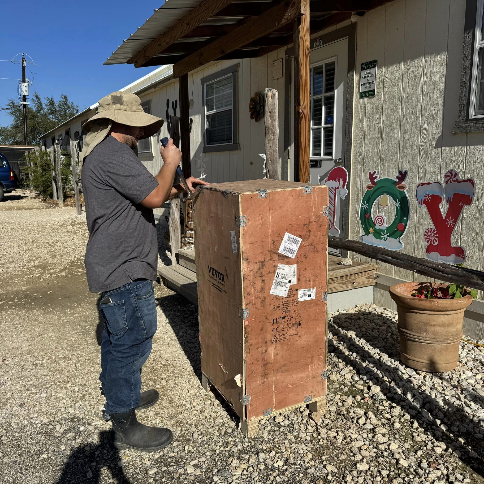 This was our first wooden crate with crazy hardware. I sure hope what's inside works when we assemble it.